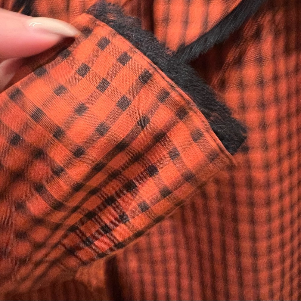 Rust gingham patterned ruffle button down blouse top - Picture 7 of 7